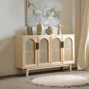 59'' Modern Cane Sideboard Cabinet Wooden Buffet Storage Cabinet with Woven Doors